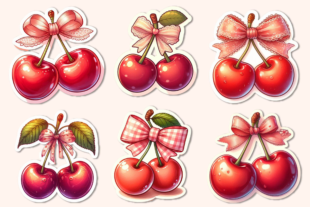Kawaii Cherry with Bow Sticker PNG, an Illustration by Dream Creation (Photo 4 of 6)