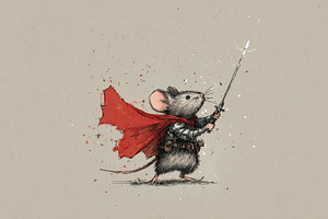 Mouse in armor holds sword high, a Photo by Beautiful things
