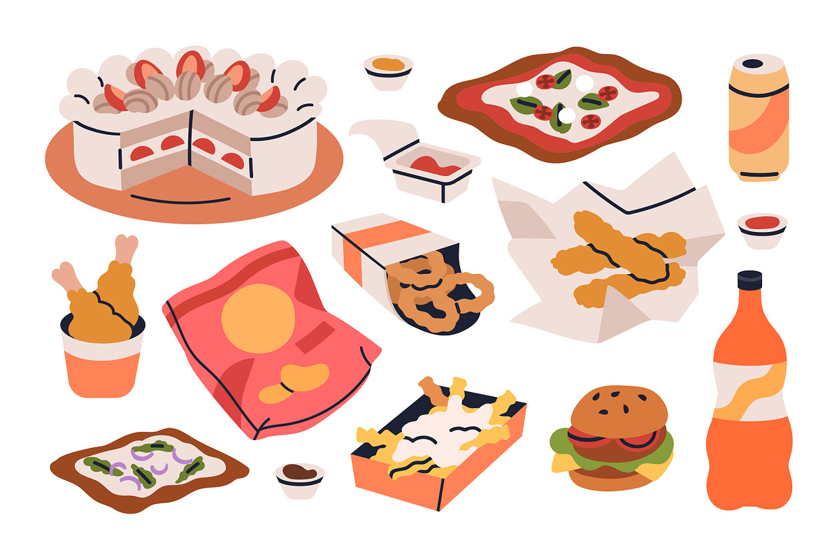 Fast food, junk snacks, drinks set, a Food Illustration by Good Studio (Photo 3 of 3)