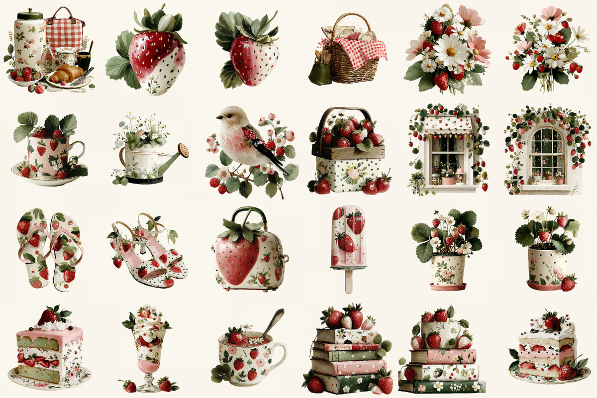 Strawberry Clipart Cottagecore Png, an Illustration by DreamCafeArt (Photo 2 of 6)