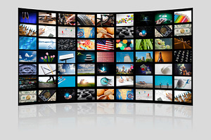 TV with pictures of smart television ,close up.