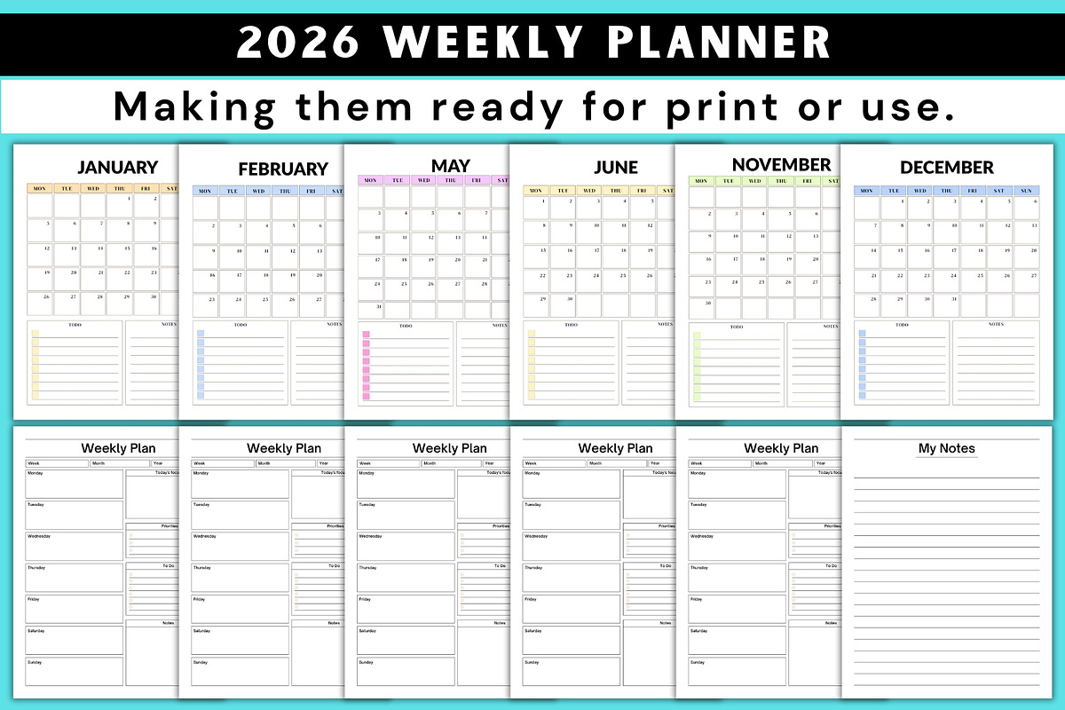 2026 Weekly Planner, a Stationery Template by Designmela01 (Photo 2 of 7)