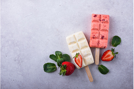 Strawberry ice cream pop sicle with, a Food & Drink Photo by Yulia Furman
