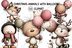 Christmas Animals With Balloon, an Illustration by Creative Art