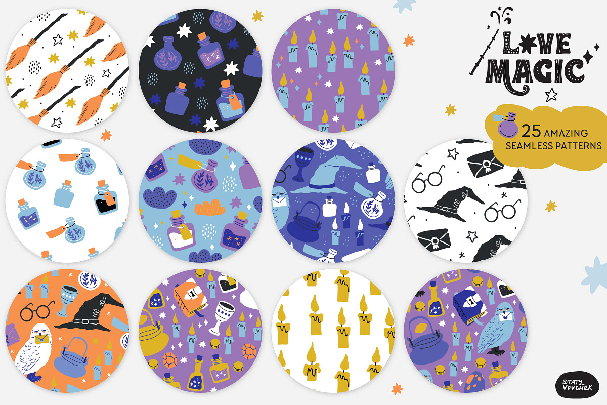 25 Love Magic patterns & clipart, a Pattern Graphic by I Draw Illustrations