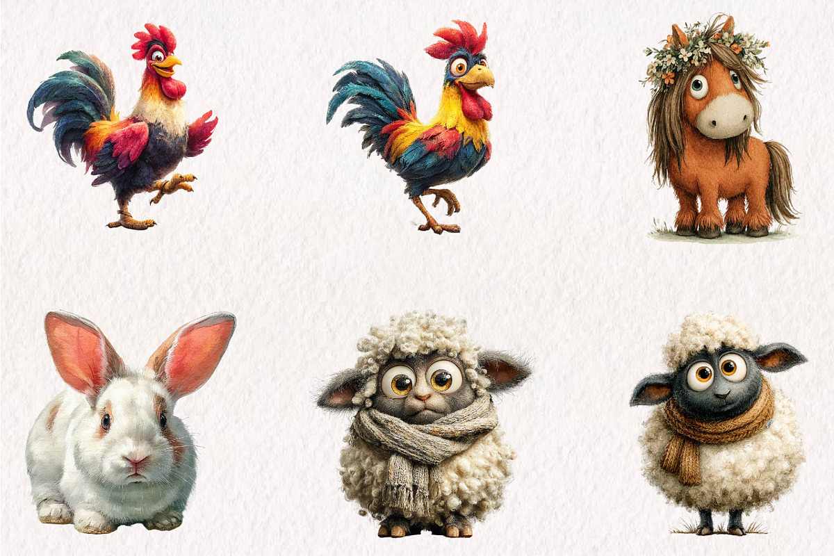 Quirky Farm Animals Clipart PNG, a Seasonal Illustration by CreationArt (Photo 2 of 7)