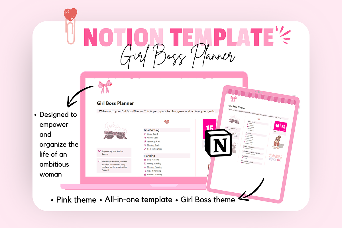 Girl Boss Planner Notion Template, a Templates & Theme by bellaROSEworkshop (Photo 8 of 10)