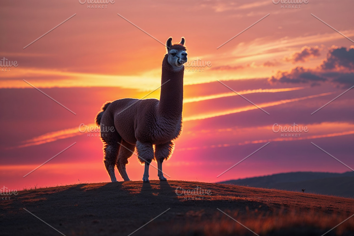Standing llama surveying gently slop, an Illustration by wavebreak