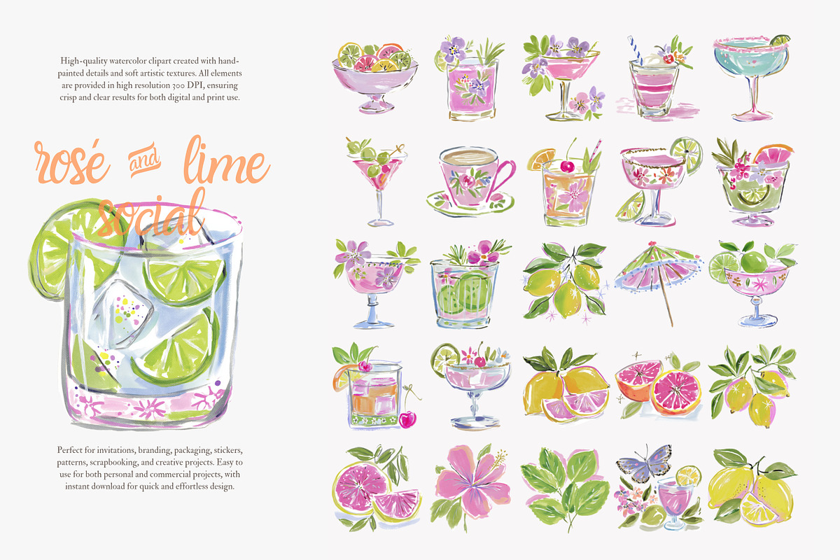 cocktail watercolor clipart set, a Decorative Illustration by Patishop Art (Photo 7 of 10)