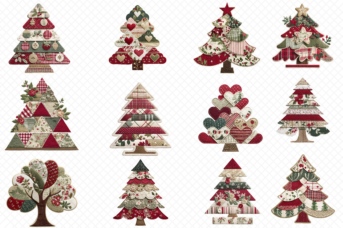 Patchwork Christmas Tree Clipart, an Illustration by cherrydesign (Photo 2 of 3)