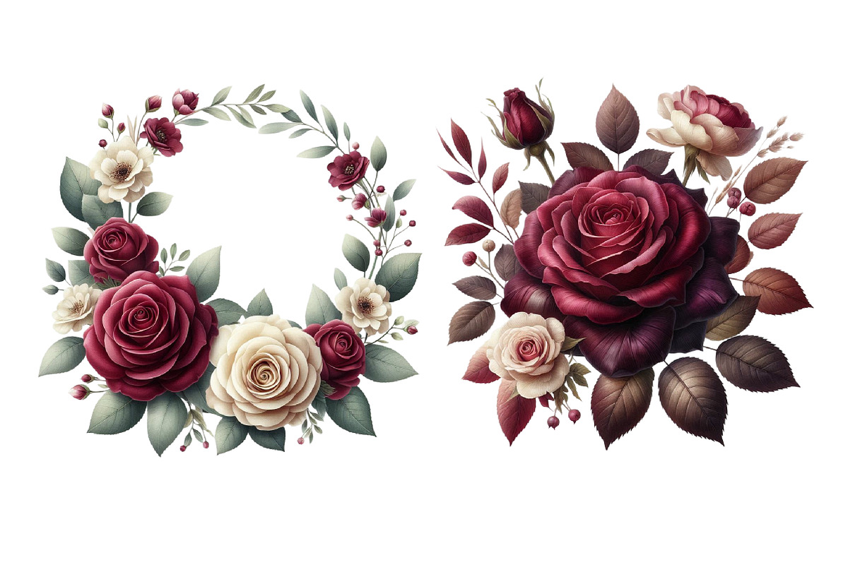 Burgundy & Ivory Floral Clipart, an Illustration by Dream Creation (Photo 7 of 7)