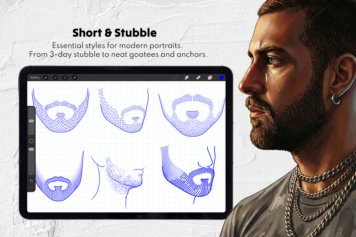 150 Beard & Mustache Procreate Stamp, a Brush Add-On by Selentaori Studio (Photo 5 of 12)