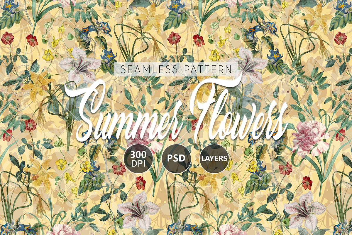 Summer Flowers - Seamless Patterns, a Pattern Graphic by texvogue (Photo 1 of 10)
