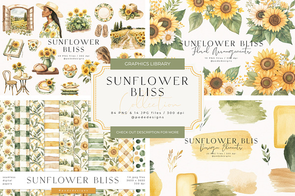 Watercolor Sunflower Bliss Collection by PeDe Designs