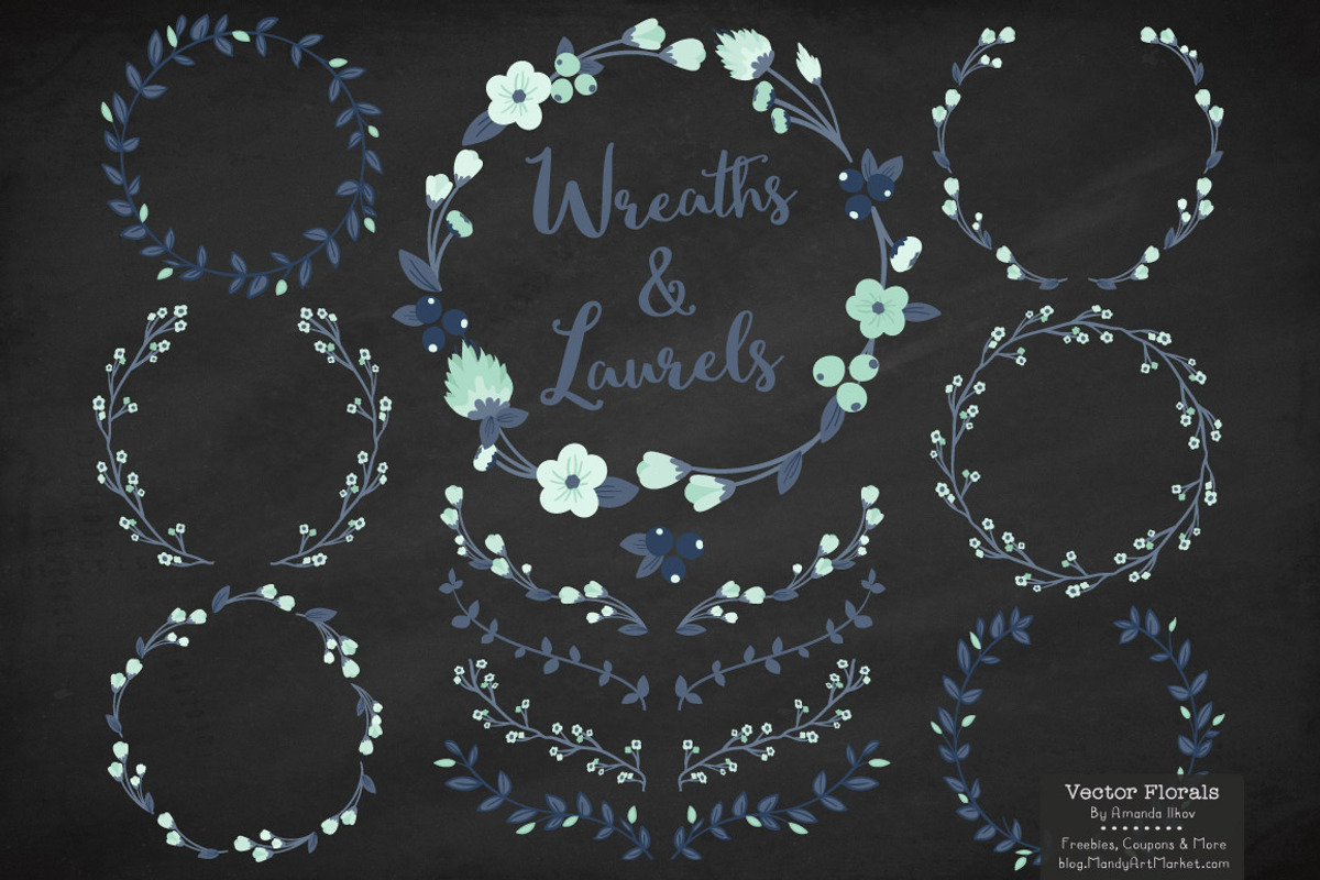 Navy & Mint Vector Flower Wreaths, an Illustration by Amanda Ilkov (Photo 2 of 3)