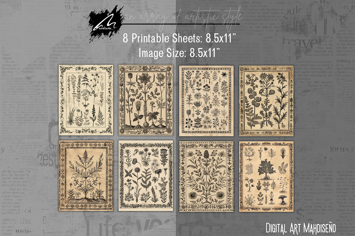 Whimsical botanical Ephemera Pages, a Pattern Graphic by Digital Art Mahdiseño (Photo 3 of 11)