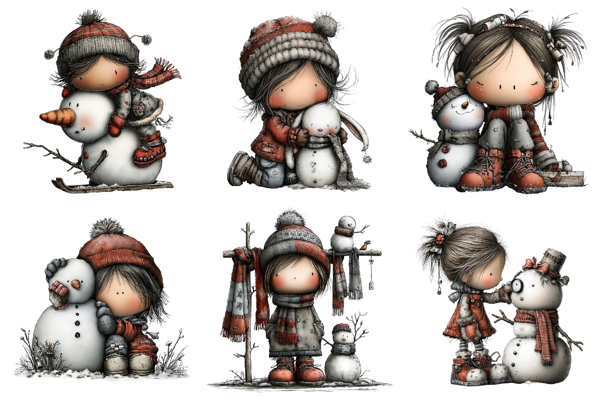Quirky Winter Girl with Snowman Clip, an Illustration by Daily.Designs (Photo 3 of 5)