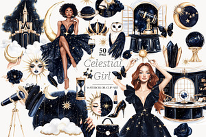 Mystical Celestial Clipart, a Person Illustration by GlamArtZhanna