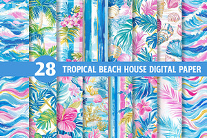 Tropical Beach House Digital Paper, a Texture Illustration by Dream Creation