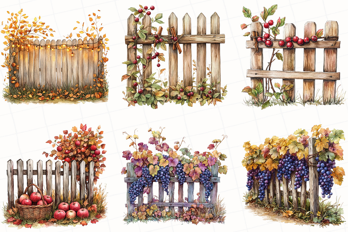 Watercolor Autumn Fence Clipart, an Illustration by OK Design (Photo 3 of 5)