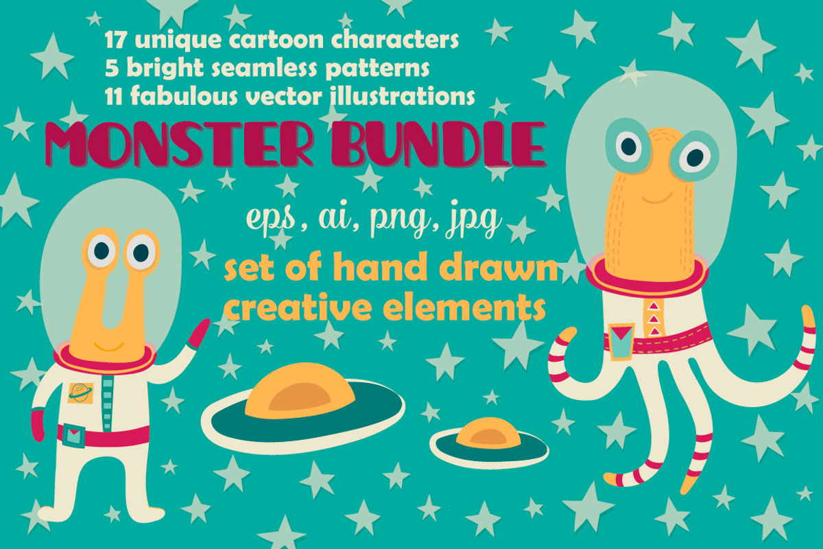 Hand-drawn cartoon MONSTERS bundle, an Illustration by Pxlhead (Photo 1 of 9)