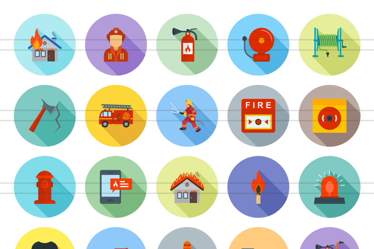 50 Firefighting Flat Shadowed Icons, an Icon by IconBunny