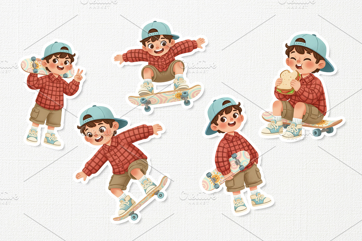 Playful Skateboard Kid Character, a Sport Illustration by Gohsantosa (Photo 4 of 4)