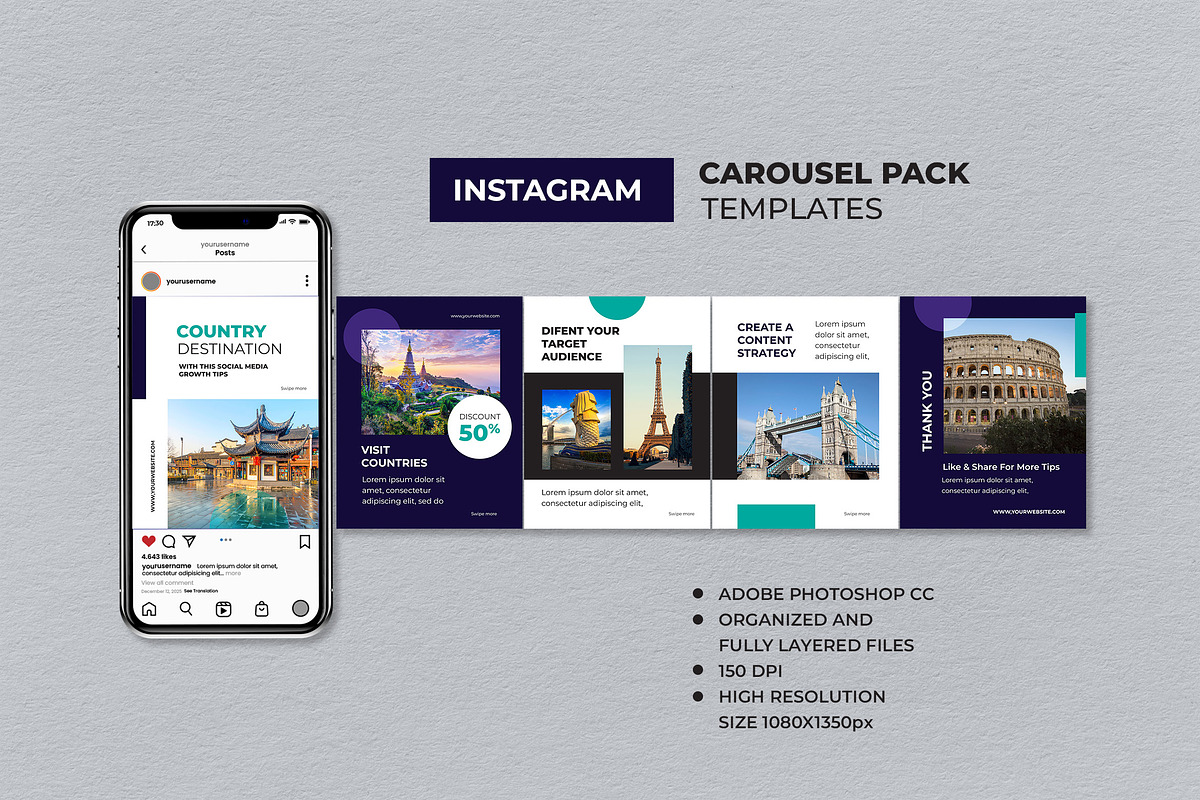 Blue Destination Instagram Carousel, a Social Media Template by UICreative (Photo 1 of 4)