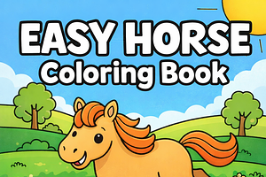 Easy Horse Coloring Printable PDF, a Stationery Template by Image for Sale