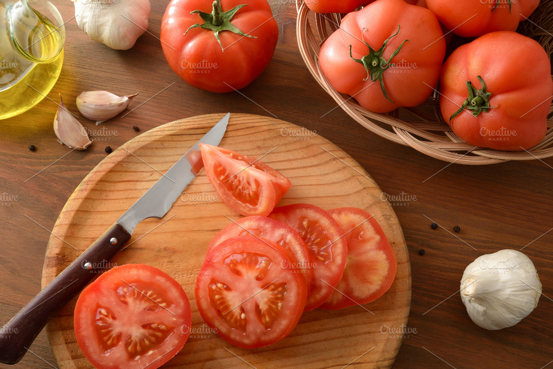 Sliced Tomatoes on Wooden Cutting Board, a Food & Drink Photo by Davizro's Market