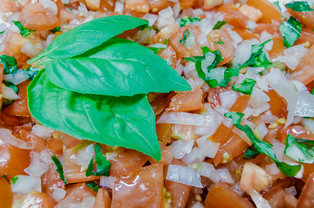 Italian Bruschetta with Basil Leaves