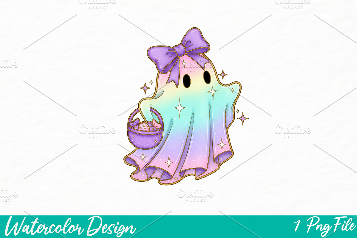 Halloween Neon Ghost Png, an Illustration by Watercolor design (Photo 1 of 3)