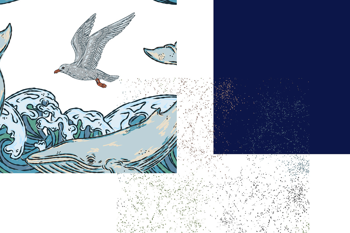 Whale, Waves, Seagull, a Pattern Graphic by NayaChu (Photo 4 of 9)
