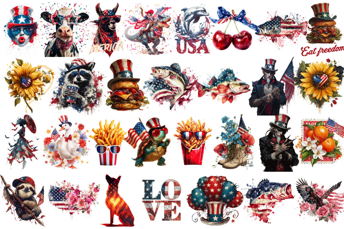 Watercolor USA Patriotic Clipart Set, a Seasonal Illustration by InkyQueenArt (Photo 4 of 5)