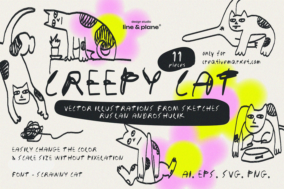 Creepy Cat - Hand Drawn Illustration, an Animal Illustration by line & plane (Photo 1 of 10)