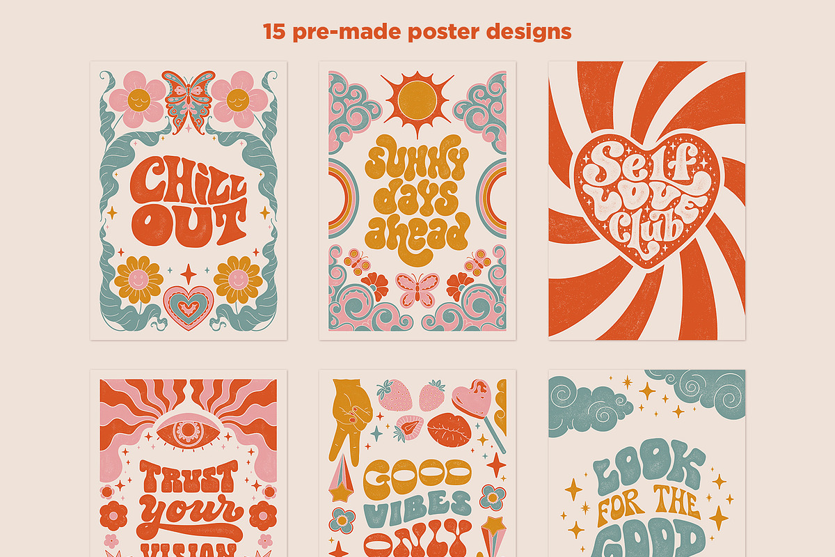 Stay Groovy Retro Clipart &Lettering, an Object Graphic by ElenKoss (Photo 3 of 10)