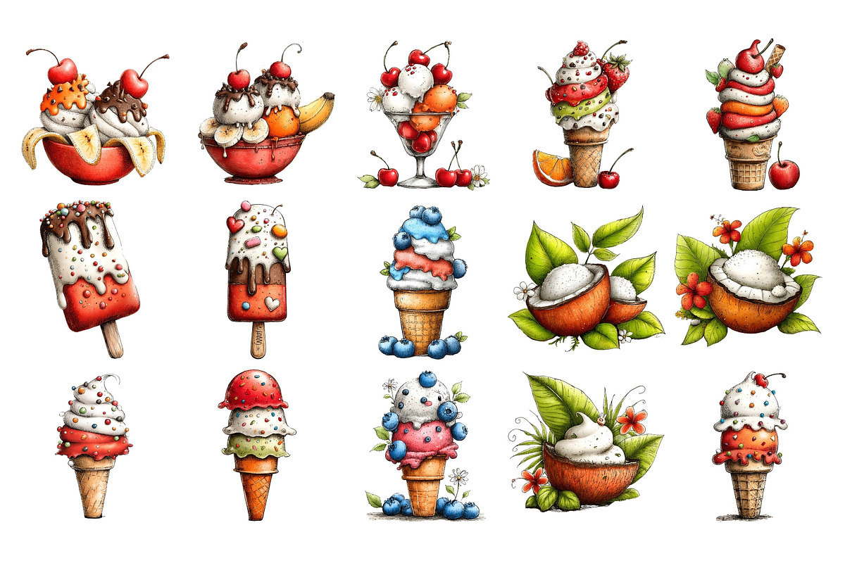 Ice Cream Watercolor Clipart PNG, a Food Illustration by Nicolle's Colorful Art (Photo 2 of 6)