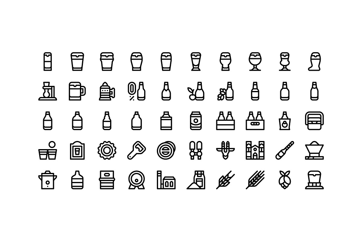 50 Beer Icons, an Outline Icon by Side Project (Photo 2 of 7)
