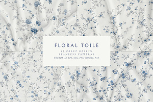 Floral Blue Toile Seamless Patterns, a Pattern Graphic by Olya Creative