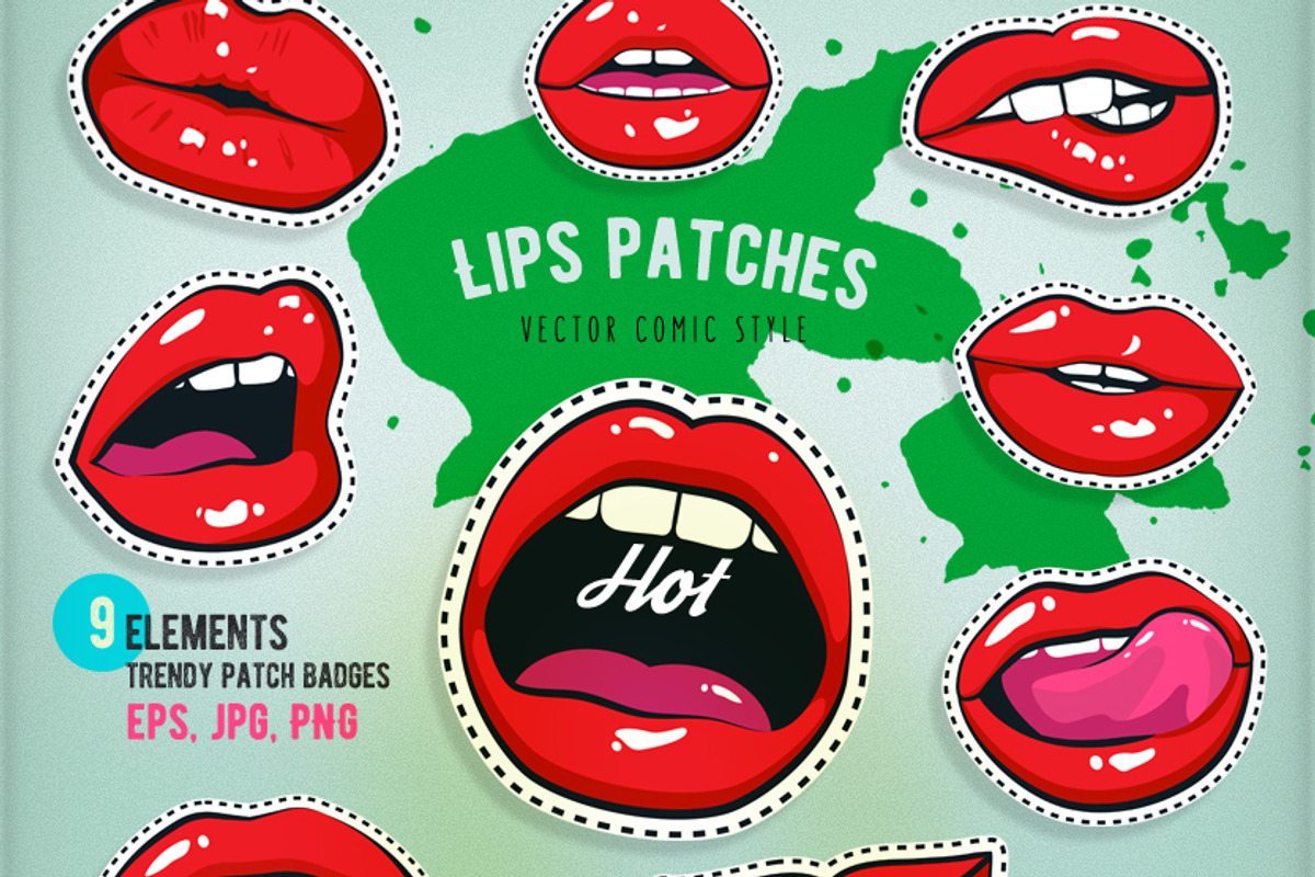 Patch collection girl lips and other, an Education Illustration by WalnutBird (Photo 1 of 2)