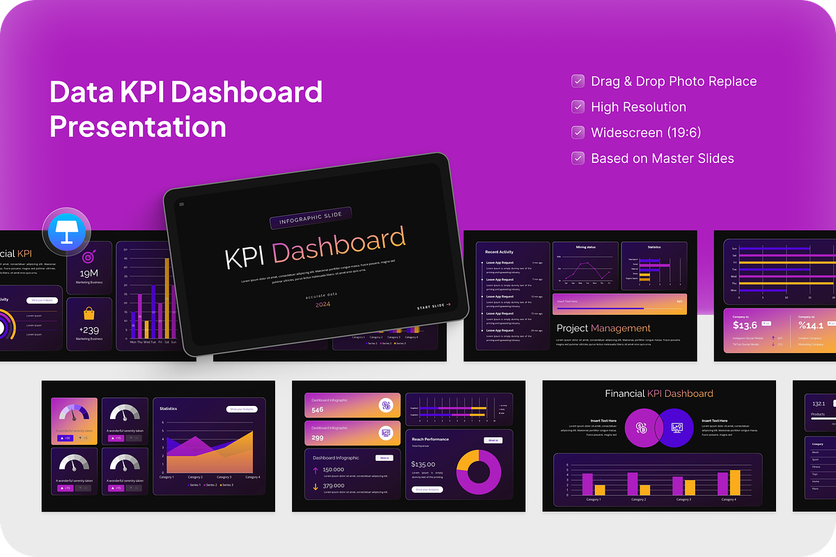 Data KPI Dashboard Keynote, a Presentation Template by Annora Studio (Photo 1 of 5)