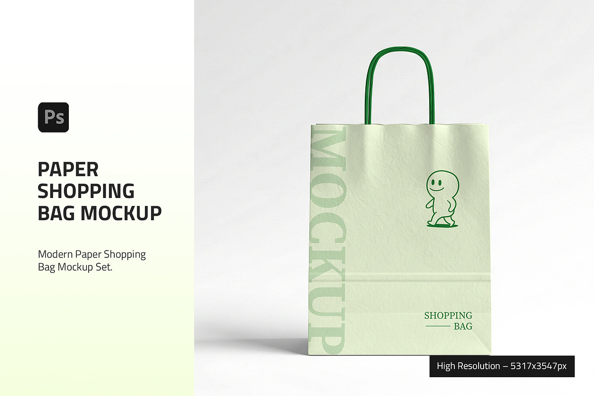 Paper Shopping Bag Mockup, a Packaging Mockup by PixelWink (Photo 1 of 3)