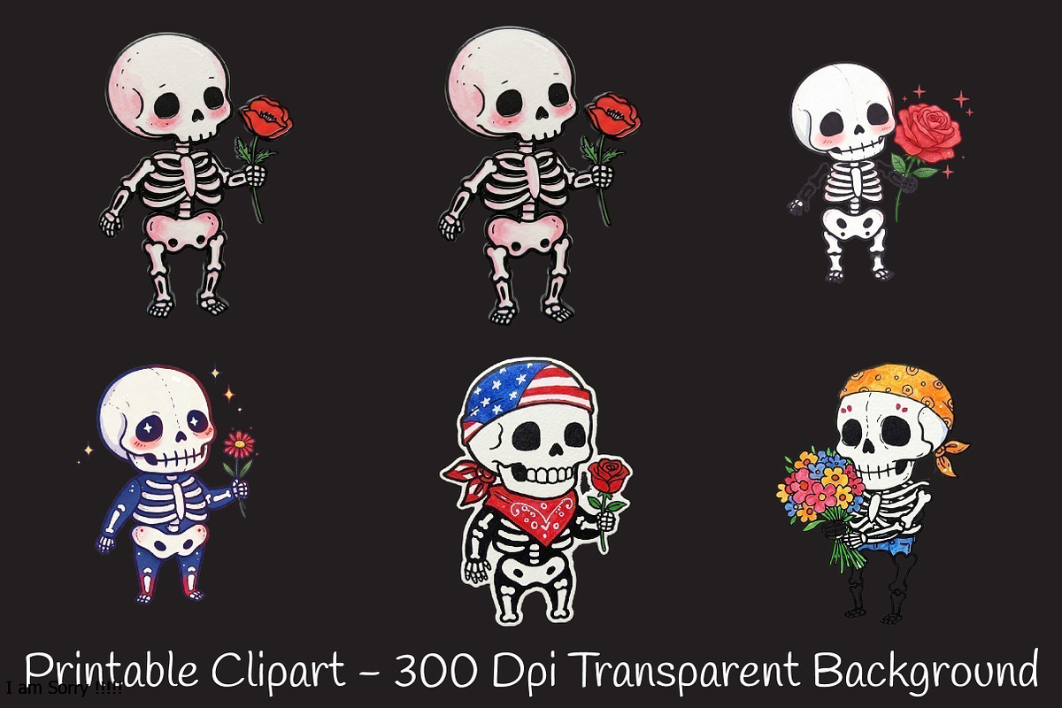 4th of July Skeleton Flower Clipart, a Seasonal Illustration by RobertsArt (Photo 4 of 4)