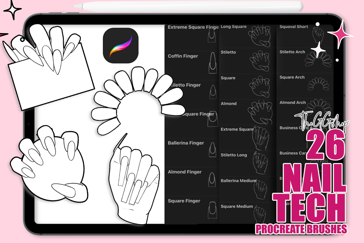 NAIL ART DESIGN PROCREATE BRUSH SET, a Brush Add-On by The GG Shop (Photo 1 of 11)