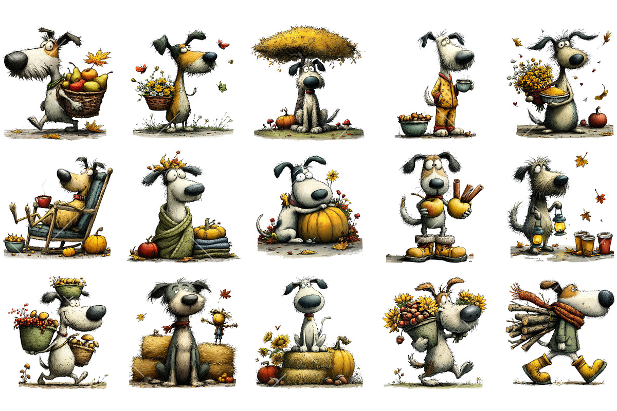 Whimsical Dog Clipart Bundle, a Seasonal Illustration by OK Design (Photo 3 of 6)