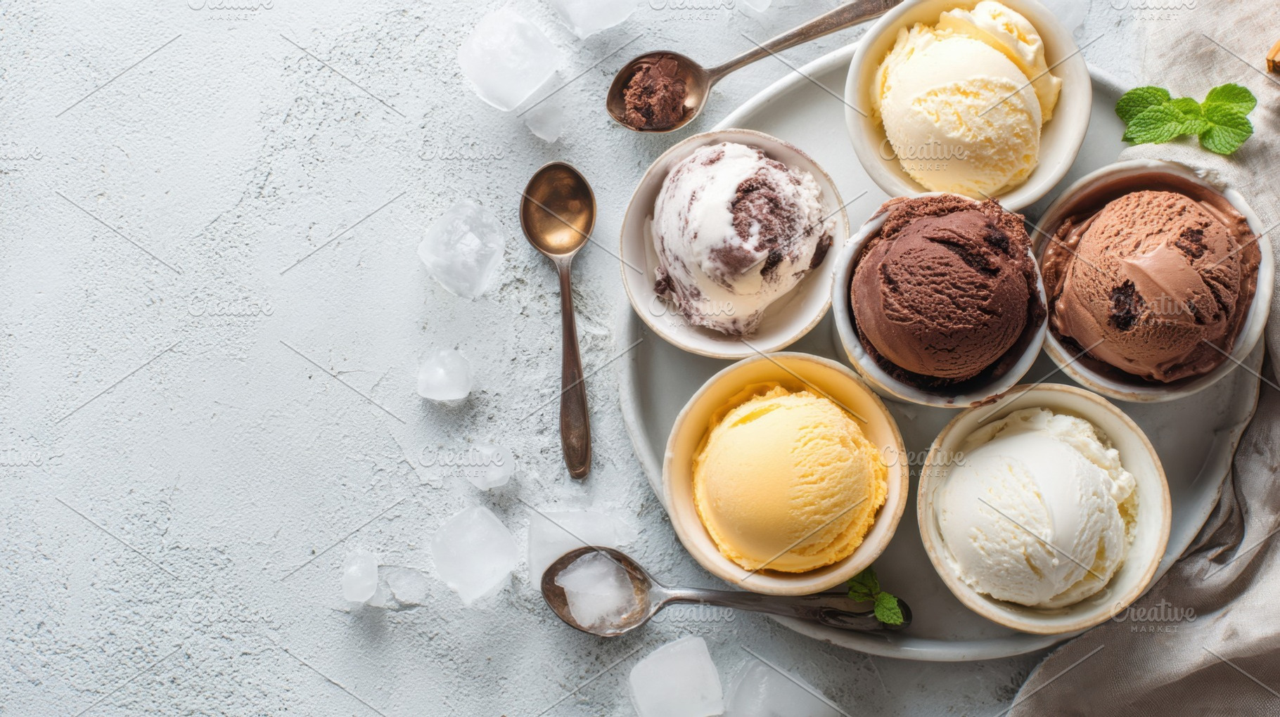 Different ice cream flavors in bowls, a Photo by Beautiful things