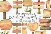 Watercolor wooden flowers clipart PN, an Illustration by Libby Wishes (Thumbnail 1 of 7)