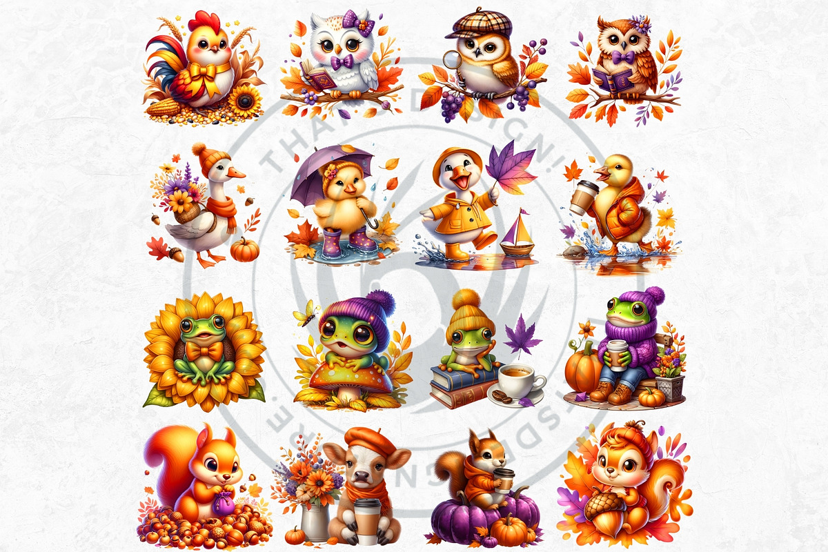 Autumn Cute animals Clipart Set, a Seasonal Illustration by ThatsDesignArt (Photo 7 of 10)