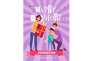 Happy birthday. parents with present, an Object Illustration by Onyx