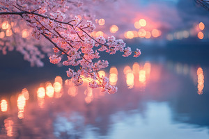 Glowing reflections of cherry blosso, a Photo by Iftikhar Alam